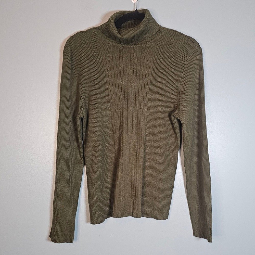 Josephine Chaus Sport Ribbed Turtleneck Sweater Olive Green Size L